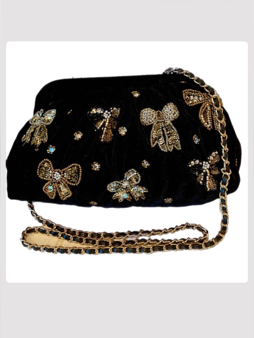 Beautiful From India To You Velvet Beaded Bow Design Evening Bag. NWT
